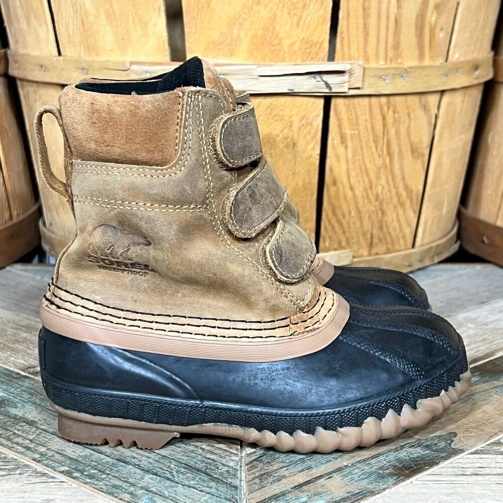Sorel Cheyanne II Strap Leather Hook & Loop Winter Waterproof Boots Boys Size 11